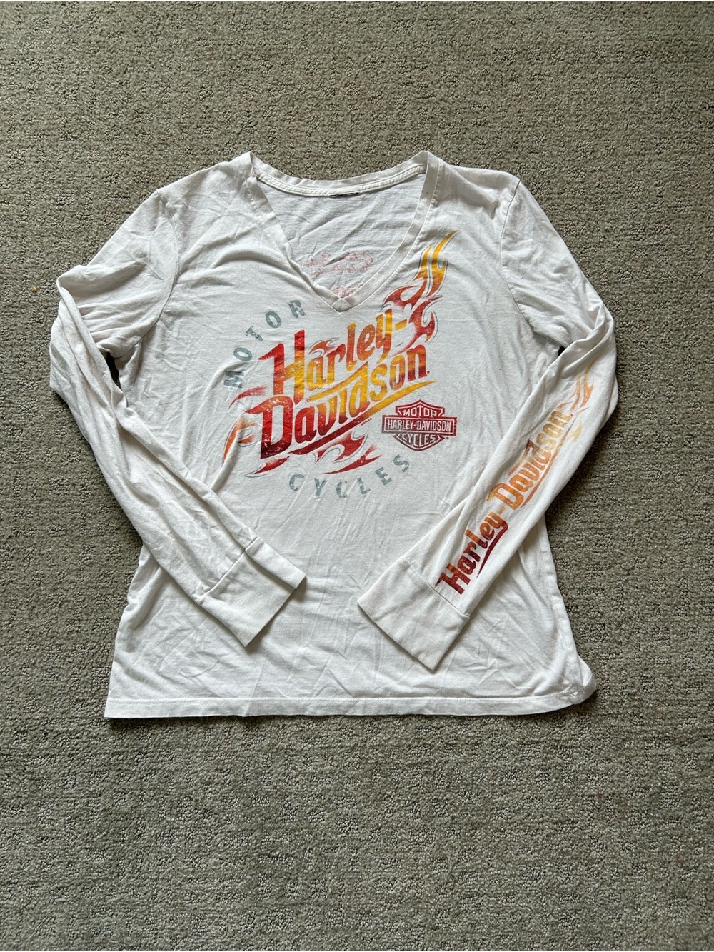 Harley Davidson Women's Long Sleeve Shirt Top White - Sz M - Golden Spike Ogden